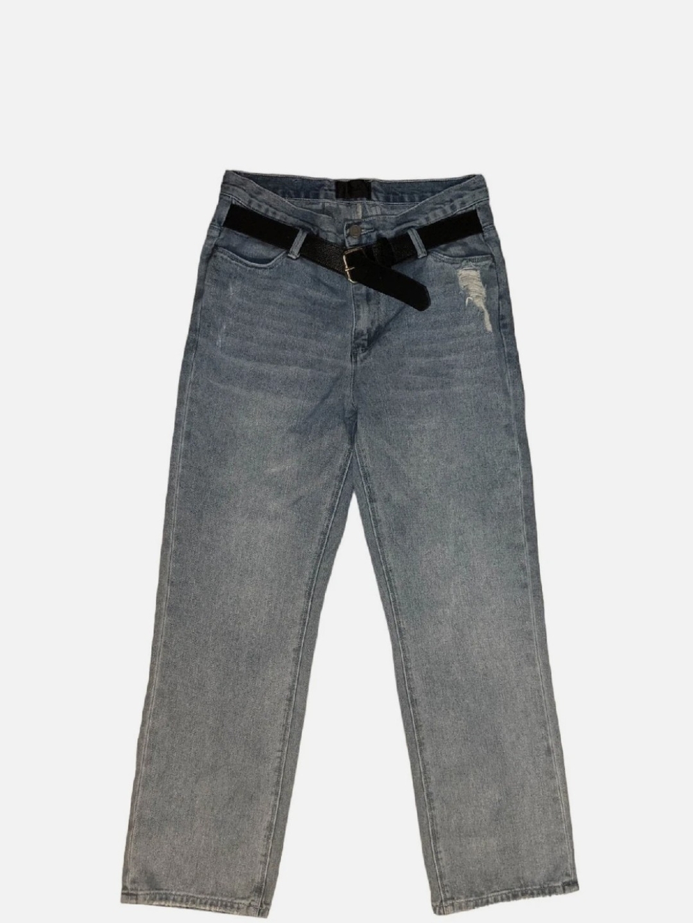 RtA Washed Gray Straight Jeans with Black Belt